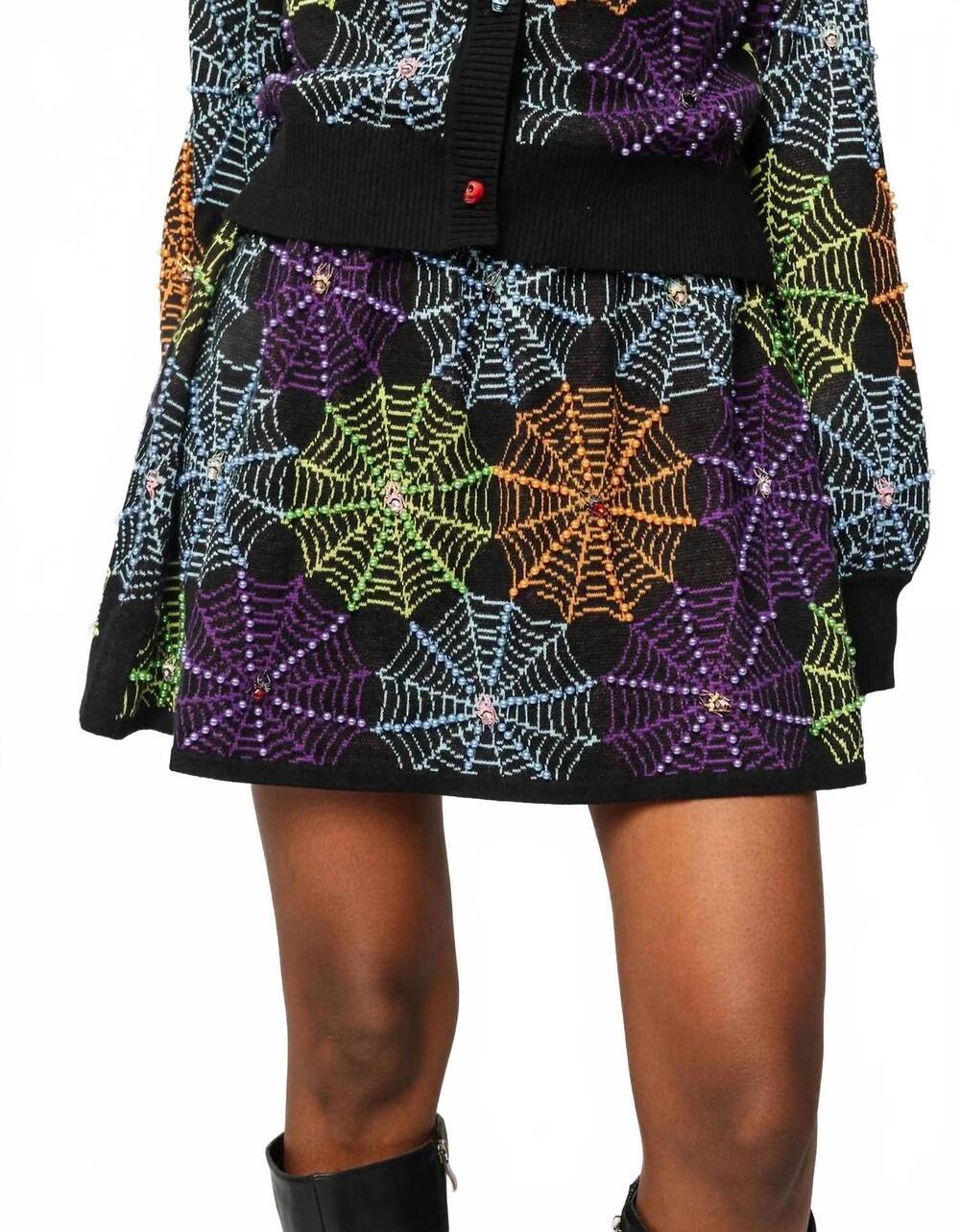 NEW QUEEN OF SPARKLES spiderweb mini skirt in black